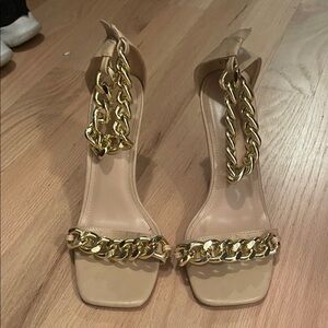 Fashion Nova Tan Heels with Gold Chain